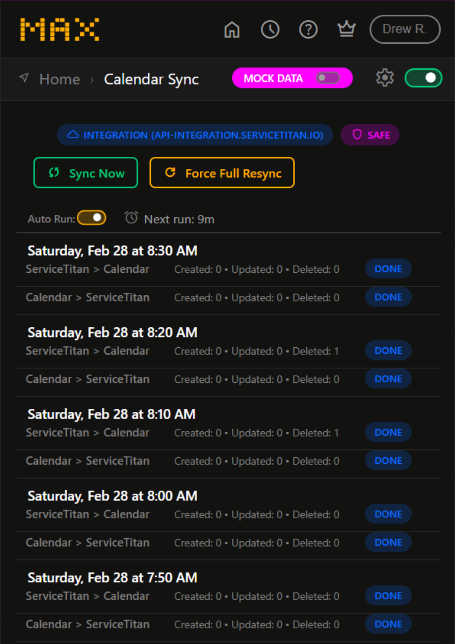 MAX Calendar Interface